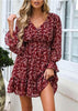 Vestido Curto Florido Manga Flare com Babado