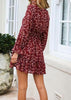 Vestido Curto Florido Manga Flare com Babado