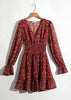 Vestido Curto Florido Manga Flare com Babado