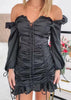 Vestido Ombro a Ombro Festa Curto com Babado