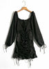 Vestido Ombro a Ombro Festa Curto com Babado