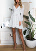 Vestido Curto Branco de Festa Manga Longa com Babado