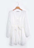Vestido Curto Branco de Festa Manga Longa com Babado