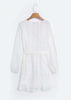 Vestido Curto Branco de Festa Manga Longa com Babado