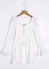 Vestido Branco Curto Ombro a Ombro Manga Flare
