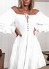 Vestido Curto Rodado Branco Ombro a Ombro