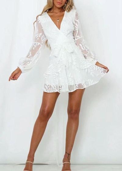 Vestido Curto Rodado Tule Bordado Com Babado