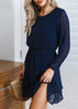 Vestido Curto Manga Longa Casual com Babado