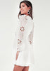 Vestido Branco Curto Rodado Simples Manga Bufante