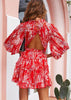 Vestido Vermelho Curto Floral com Aberto nas Costas