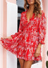 Vestido Vermelho Curto Floral com Aberto nas Costas