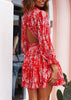 Vestido Vermelho Curto Floral com Aberto nas Costas
