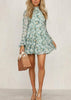 Vestido Florido Curto Gola Alta Manga Sino