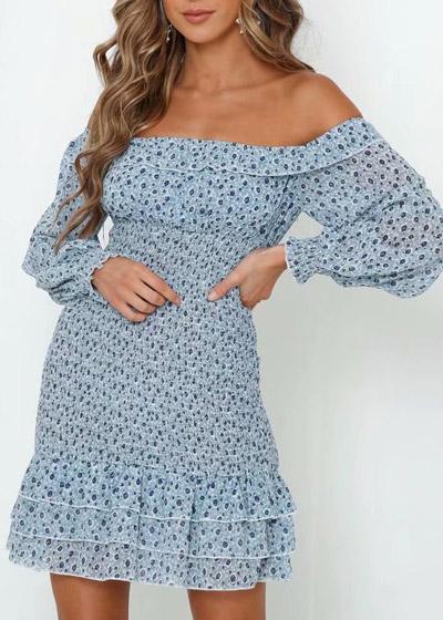 Vestido Florido Curto Ombro a Ombro com Babado