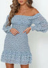 Vestido Florido Curto Ombro a Ombro com Babado