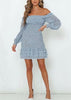 Vestido Florido Curto Ombro a Ombro com Babado