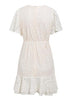 Vestido Curto Renda Branco Manga Flare com Babado