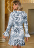 Vestido Transpassado Curto Estampado com Babado