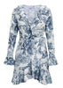 Vestido Transpassado Curto Estampado com Babado
