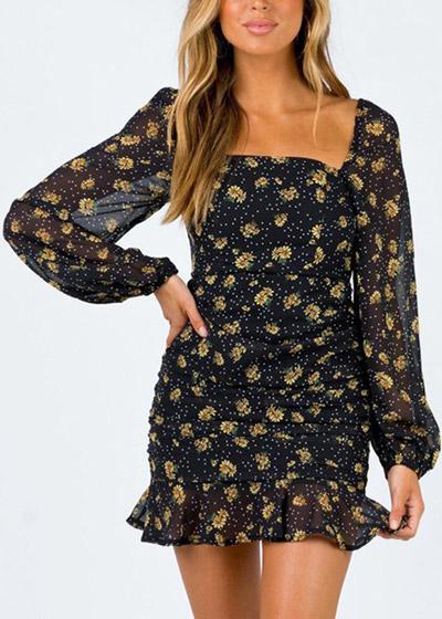 Vestido Curto Estampado com Babado na Barra Dia a Dia