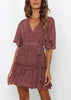 Vestido Solto Estampado Curto Manga Flare com Babado