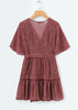 Vestido Solto Estampado Curto Manga Flare com Babado