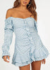 Vestido Curto Manga Longa Xadrez Ombro a Ombro