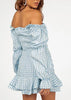 Vestido Curto Manga Longa Xadrez Ombro a Ombro