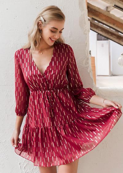 Vestido Vermelho Curto Casual Manga Longa