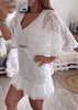 Vestido Festa Branco Curto Manga Flare com Babado