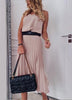 Vestido Plissado Midi Rosa