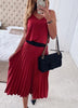Vestido Plissado Midi Rosa