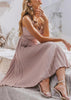 Vestido Plissado Midi Rosa
