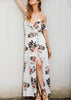 Vestido Longo Floral Ombros Vazados com Babado