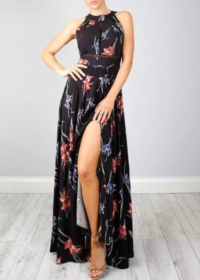 Vestido Longo Floral com Fenda
