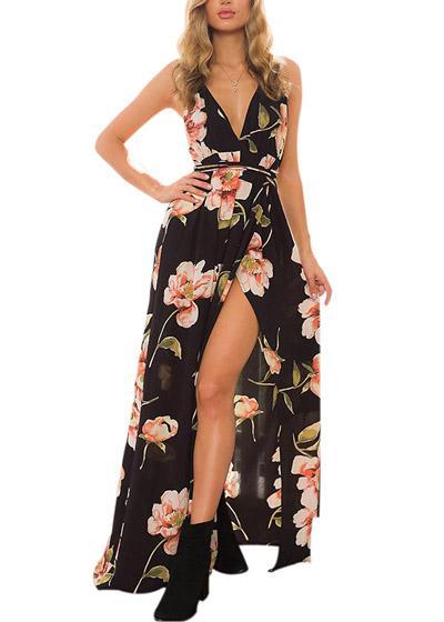 Vestido Longo Floral Chiffon Frente Única
