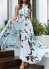 Vestido Longo Estampado Aberto nas Costas com Fenda