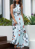 Vestido Longo Estampado Aberto nas Costas com Fenda