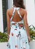 Vestido Longo Estampado Aberto nas Costas com Fenda