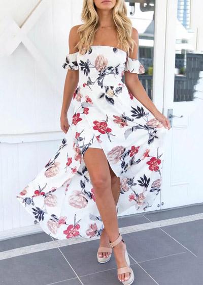 Vestido Longo Floral Chiffon Ombro a Ombro
