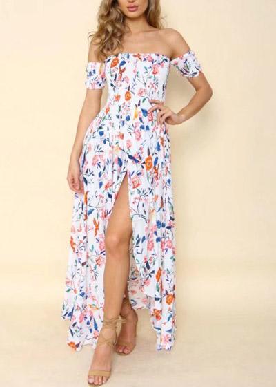 Vestido Mullet Longo Floral Ombro a Ombro