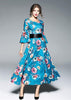 Vestido Longo Manga Flare Estampado