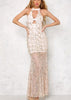 Vestido Longo Tule Bordado com Paetês