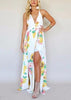 Vestido Longo Florido Fenda Cruzado Nas Costas