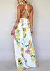 Vestido Longo Florido Fenda Cruzado Nas Costas
