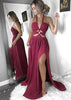 Vestido Longo Frente Única com Fenda e Recortes