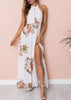 Vestido Longo Floral Fundo Branco com Fenda