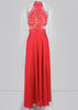Vestido Longo Renda Frente Única com Fenda