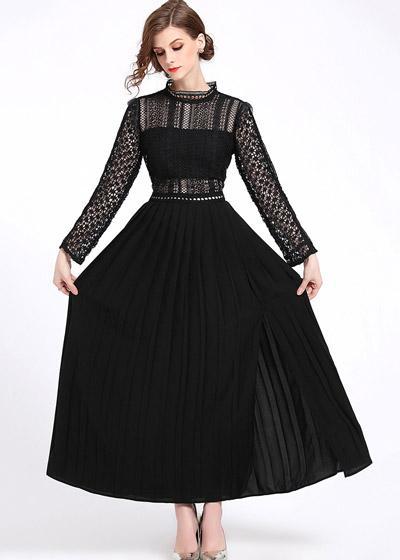 Vestido de Renda com Chiffon Longo