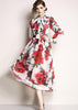 Vestido Longo Estampado Gola Laço
